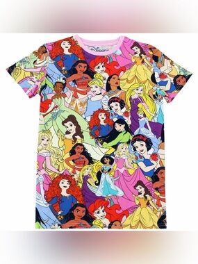 Disney Cakeworthy Princess All Over Print T-Shirt Women’s Large Pink Multicolor